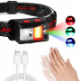 Фонарь налобный WD159 c CREE L2+COB+RGB диодами аккумуляторный с сенсором, на магните