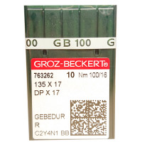 ИГЛА ШВЕЙНАЯ ПРОМЫШЛЕННАЯ GROZ BECKERT DPx17 № 100 GEBEDUR 10 шт для колонковых и прямострочных машин, тяжелые ткани и кожаные изделия