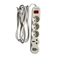 Удлинитель RF-3 метра, 3 розетки + 1 универсальная + 2 USB/1 Туре-С, с выключателем, провод 3x1 мм2, с заземлением