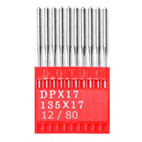 Промышленные швейные иглы Dotec DPx17 № 12/80 для колонковых и прямострочных машин, тяжелые ткани и кожаные изделия
